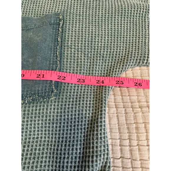 Womens Sage Green Beachy Lightweight Waffle Knit Henley Hoodie Indie Oversized - Picture 5 of 10